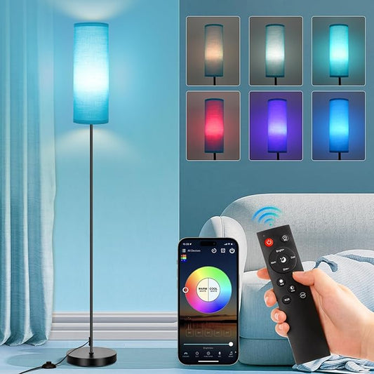 FRIDEKO HOME Floor Lamp, Color Changing Ambient Lighting for Living Room Bedroom, Standing Lamp with App & Remote, Tall Corner Lamp for Christmas Home Decor, 9W 800LM, Foot Switch, Turquoise Shade