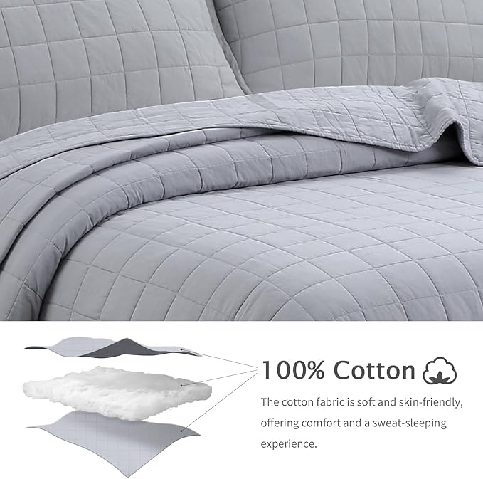 100% Cotton Quilt Sets Cal King Size - Soft Lightweight Quilt Bedding Set for Bedroom Decor-Bedspread in Geometric Pattern with 2 Pillow Shams for All Season, 110x120 inches