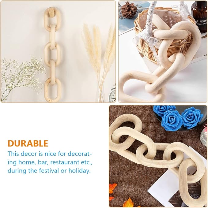 HOLIDYOYO Wood Chain Link Decor Rustic Farmhouse Wall Art Elegant Hanging Ornament for Home Compact Design for Coffee Table Bookshelf Natural Wood Accent for Any