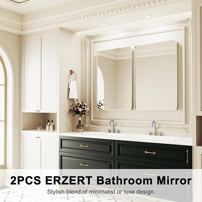 Bathroom Mirrors for Over Sink,2Pcs 24x36Inch Vanity Mirrors for Wall,Silver Metal Frame Rectangle Mirrors for Bathroom, Farmhouse,Restroom,Hangs Horizontally or Vertically