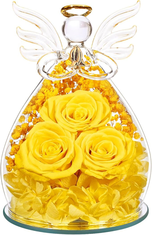Beferr Valentines Day Rose Gifts for Her Women Mom Gifts for Birthday, Fresh Flowers for Delivery Prime Forever Preserved Rose in Glass Angel Figurine, for Grandma Wife Kids Daughter