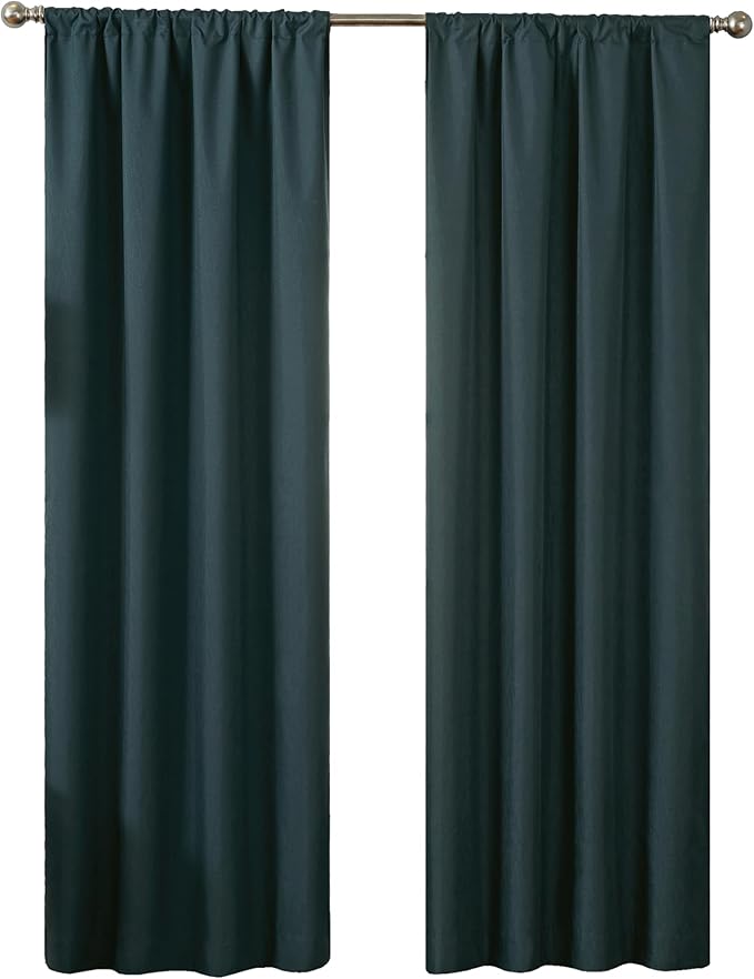 Eclipse Kendall Modern Blackout Thermal Rod Pocket Window Curtain, Insulating & Noise Reducing Curtains for Bedroom or Living Room (1 Panel), 95 in Long x 42 in Wide, Teal