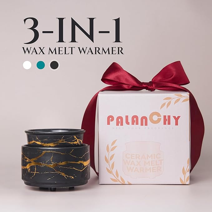 PALANCHY Wax Melt Warmer Ceramic 3-in-1 Oil Burner Electric Candle Wax Warmer Burner Melter Fragrance Warmer for Scented Waxs Home Office Bedroom Aromatherapy Gift& Decor (Black Gold)