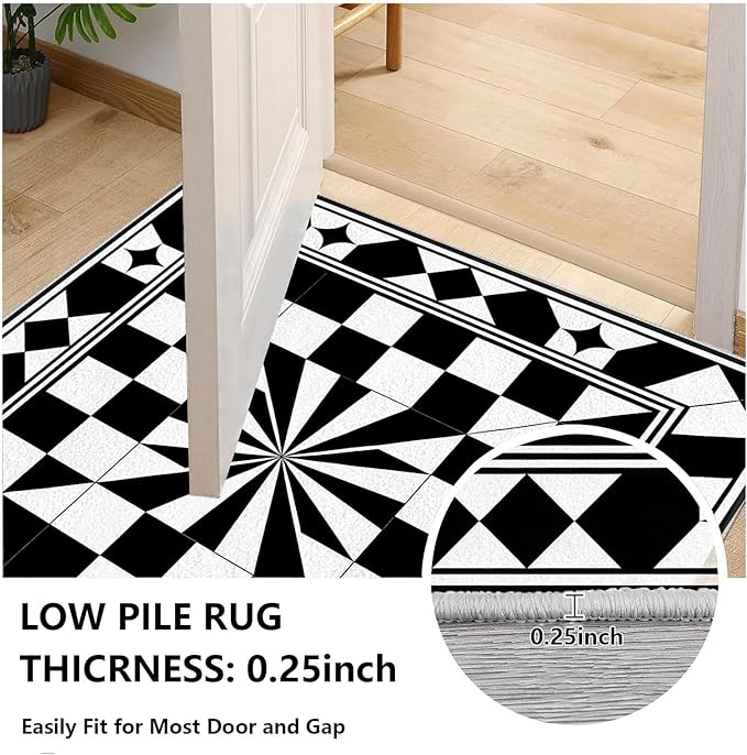 Black and White Checkered Rug, Checkered Rug, Modern Geometric Pattern Carpet, Retro Machine Washable Non Slip Area Rugs, Contemporary Rugs for Living Room/Bedroom 3x5