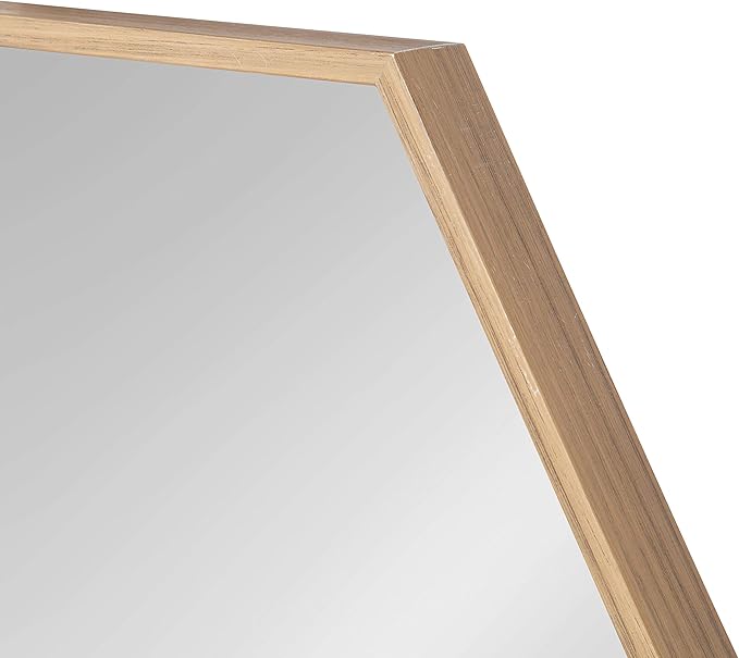 Kate and Laurel Rhodes Modern Hexagon Wall Mirror, 22 x 31, Natural Teak, Chic Geometric Mirror for Wall