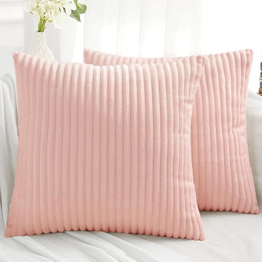 Simmore Decorative Fall Throw Pillow Covers 16x16 Set of 2, Soft Plush Flannel Double-Sided Fluffy Couch Pillow Covers for Sofa Living Room, Pink
