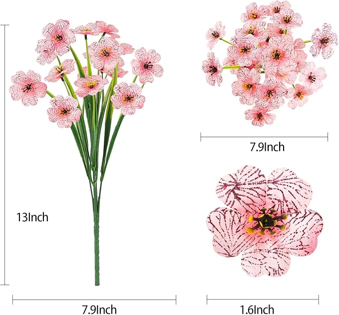 MACTING Artificial Flowers for Outdoors 6 Bundles Fake Spring Flowers UV Resistant No Fade Faux Plastic Flowers for Hanging Planters Window Patio Porch Yard Garden Indoor Outside Summer Decor(Pink)