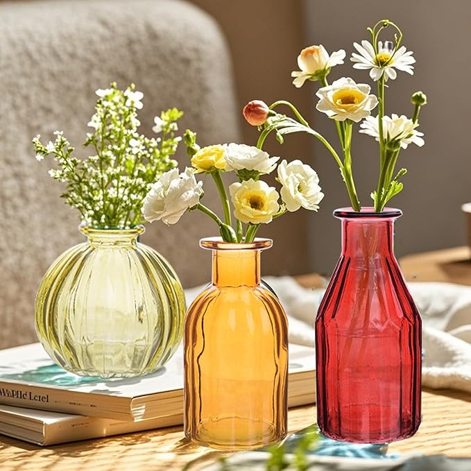 Eleganttime Bud Vases for Flowers,Glass Colored Bud Vase in Bulk Set of 10,Small Vintage Vase Bottle for Wedding Decorations,Garden and Home Decor,Centerpieces,Colorful Mexican Décor