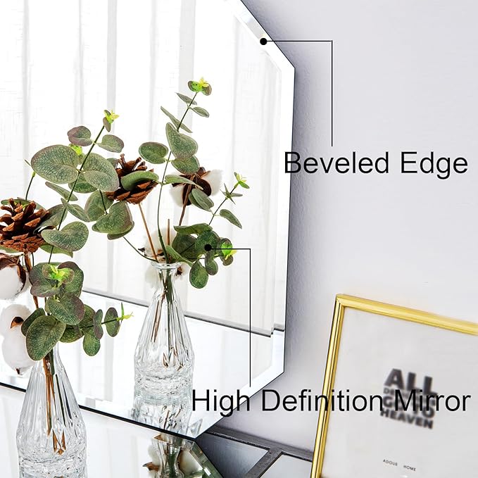 Chende 2 Packs Bathroom Mirror for Wall, 24"x32" Octagon Frameless Mirror with Beveled Edge, Vanity Mirror for Bathroom Living Room Bedroom Vertical or Horizontal