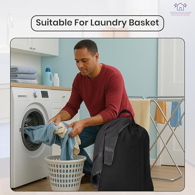 LFH Home Large Premium Cotton Canvas Laundry Bag with Drawstring and Handles Heavy Duty, Multi-Use, and Washable for Home, Travel, College or Storage 20x30 (Pack of 4)-Black