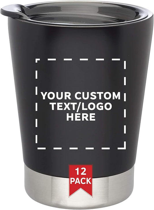 Personalized 12 oz. Itsy Vacuum Insulated Travel Mugs - 12 Pack - Custom Text, Logo - Black