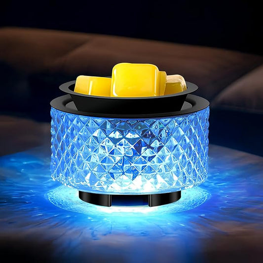 Wax Melt Warmer, Electric Wax Warmer for Scented Wax, All-in-One Candle Wax Melter with PTC Heating and 7 Color Lights, Crystal Fragrance Oil Burner for Women Gifts (Quilt Glass)
