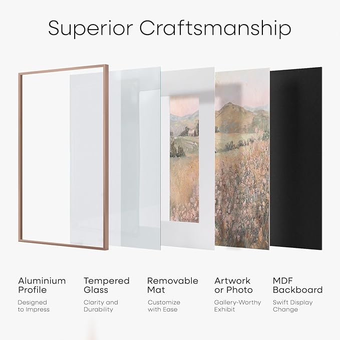 Homeforia 11x22 Mocha Newspaper Frame, High End Metal 11 x 22 Picture Frame without Mat, 22x11 Thin Mocha Poster Frames for Wall, 11by22 inches Display Photo Frames, Tempered Glass, Wall Kit, Set of 1