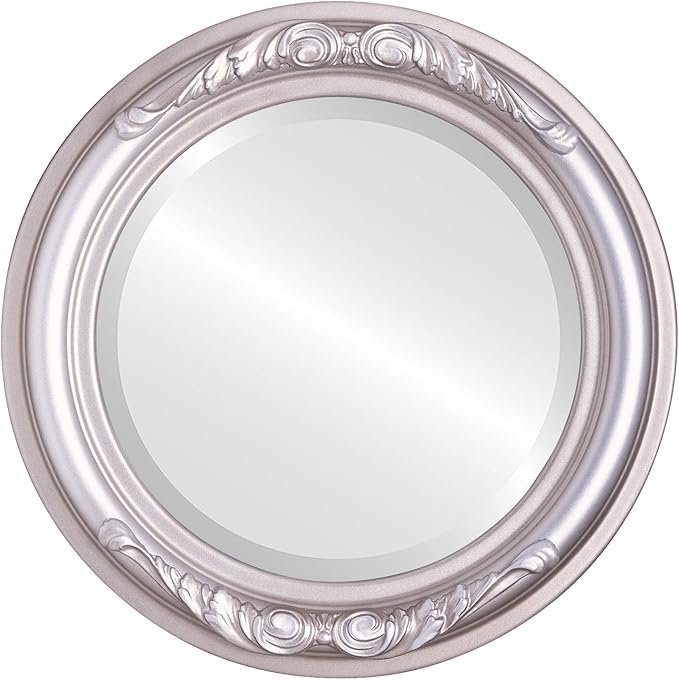 OVALCREST Round Beveled Wall Mirror for Home Decor - Florence Style - Silver Shade - 28x28 Outside Dimensions