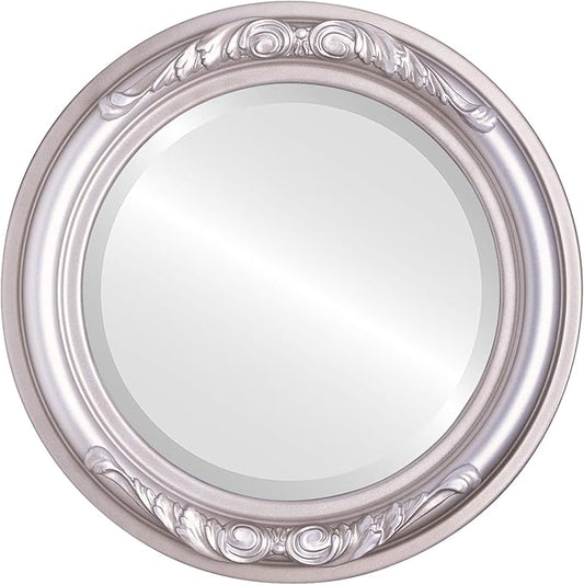 OVALCREST Round Beveled Wall Mirror for Home Decor - Florence Style - Silver Shade - 28x28 Outside Dimensions