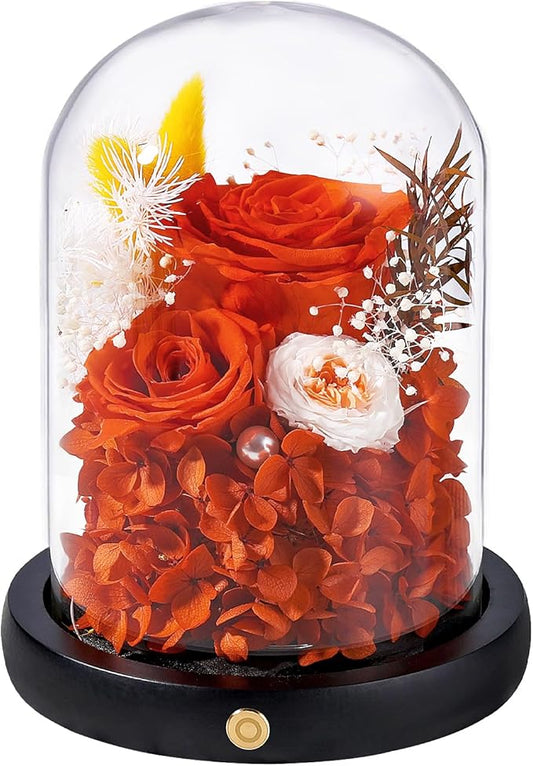 FIACO Preserved Flowers Christmas Rose Gifts for Women, Birthday Gifts Eternal Rose in Glass Dome Long-Lasting Real Forever Flowers Gifts for Mom Grandma Wife Girlfriend