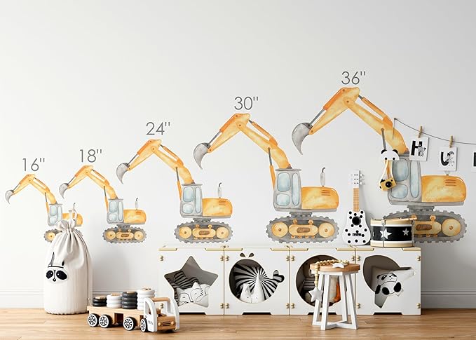 Construction Excavator Wall Decal for Boys Room, Construction Eqipment Peel Stick Removable Fabric Wall Sticker, Nursery or Playroom Decor, Repositionable (18 inch: 16" Tall x 18" Wide)