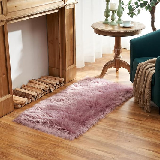 EasyJoy Ultra Soft Fluffy Shaggy Area Rug Faux Fur Rug Chair Cover Seat Pad Fuzzy Area Rug for Bedroom Floor Sofa Living Room (2 x 4 ft Rectangle, Light Purple)