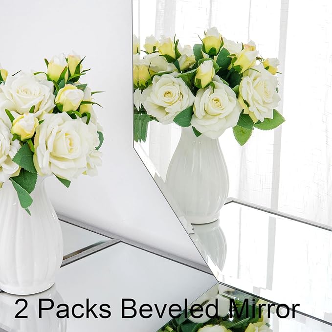 Chende 2 Packs Bathroom Mirror for Wall, 24"x32" Octagon Frameless Mirror with Beveled Edge, Vanity Mirror for Bathroom Living Room Bedroom Vertical or Horizontal