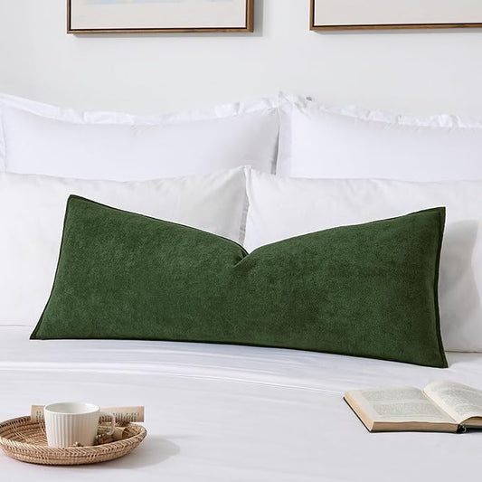Kevin Textile 14x36 Inch Long Lumbar Cover 1 Pack Soft Boucle Textured Decorative Waterproof Rectangle Cushion Elegant Accent Pillows for Couch Sofa Chair Bed Home Decor Indoor Outdoor Moss Green