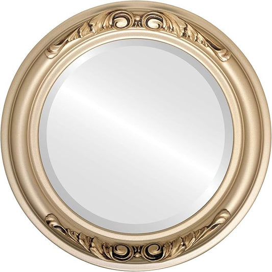 OVALCREST Round Beveled Wall Mirror for Home Decor - Florence Style - Gold Spray - 22x22 Outside Dimensions