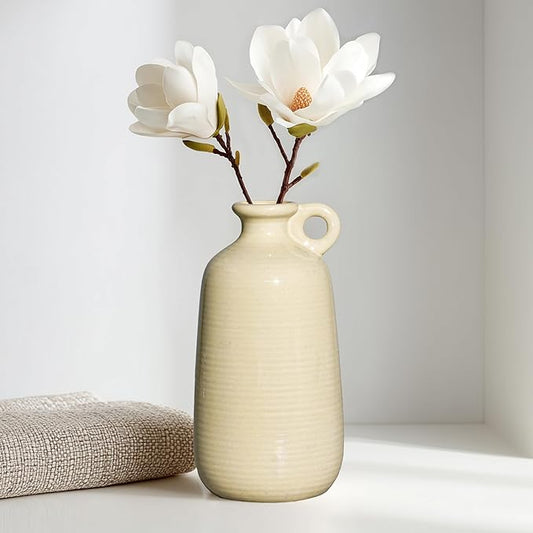 Sunddo Ceramic Flower Vase, 10 Inch Tall Modern Decorative Vase with Handle, Neutral Decor for Entryway, Living Room, Table Shelf, Bookshelf, Mantel Decor