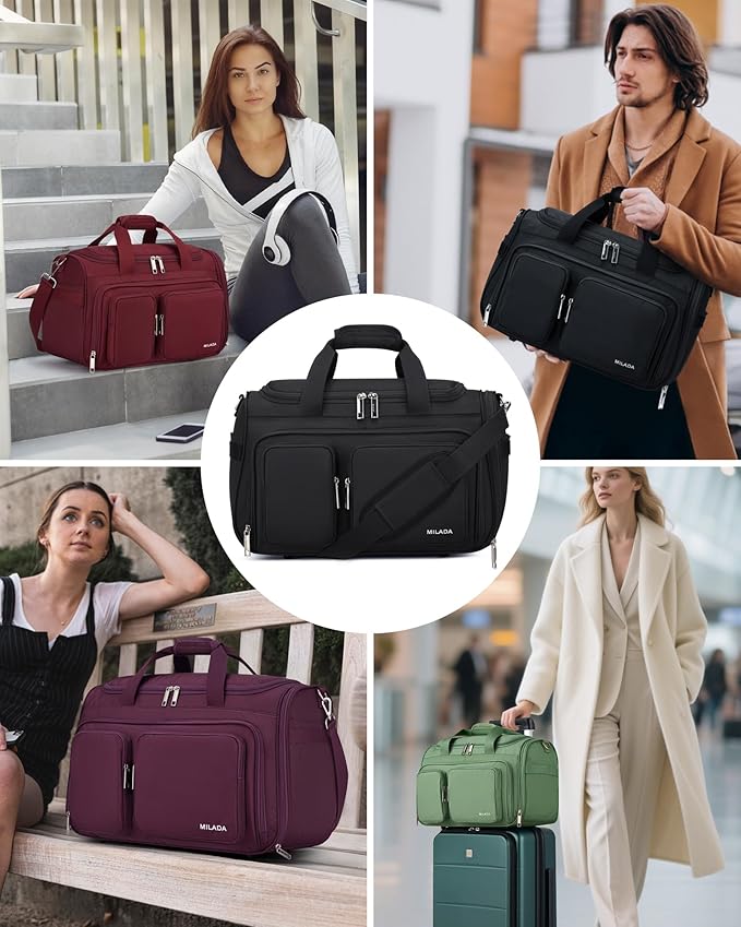 MILADA Underseat Carry On Luggage Bags for Travel Lightweight Foldable Carry On Bags for Airplanes Small Duffle Bag for Men Women Personal Weekend Overnight Travel Tote Bags, Black