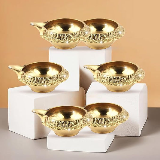Shubhkart Premium Brass Kuber Deep Diya Set of 6 – Handcrafted Oil Lamps for Home Temple Décor, Yoga, Festive Rituals, Wedding Ceremonies & Spiritual Gifting with Elegant Brass Shine & Classic Design
