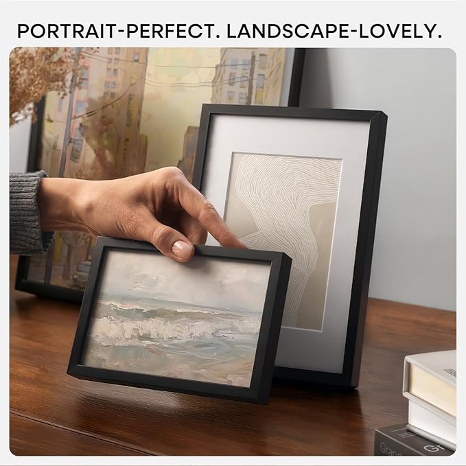 Homeforia 6x8 Picture Frame Black, High End Metal 6 x 8 Black Frames with Mat 5 x 7 for Art, 8x6 Desk Frame Matted to 5x7 inch Photo, 6 by 8 Wall or Tabletop Frames, Tempered Glass, Wall Kit, Set of 3