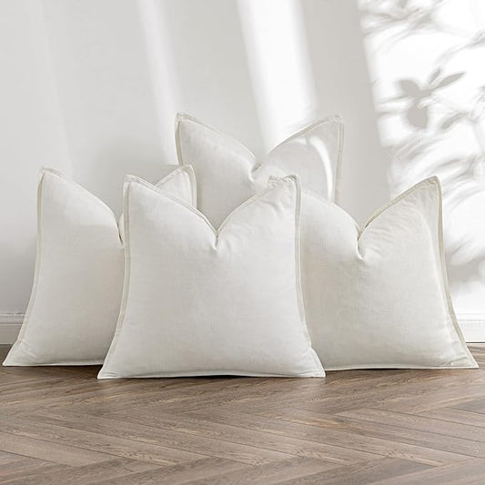 MIULEE Cream Linen Pillow Covers Pack of 4 Decorative Natural Solid Throw Pillow Covers Soft Accent Boho Farmhouse Couch Pillowcases Modern Spring Home Decors for Living Room Bed Sofa 24x24 Inch