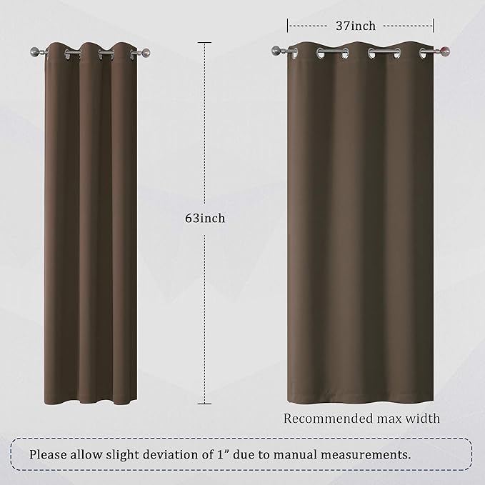 DUALIFE Chocolate Brown Thermal Blackout Curtains for Bedroom -Dark Brown Cafe Curtains 42 x 63 Inches Long Room Darkening Widow Drapes for Living Room 2 Panels, Grommet Top