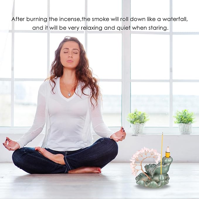 Incense Waterfall Moon Backflow Incense Burner Ceramic Incense Holders Rose Stone Crystal Tree Incense Holder Namaste Yoga Meditation and Home Decor