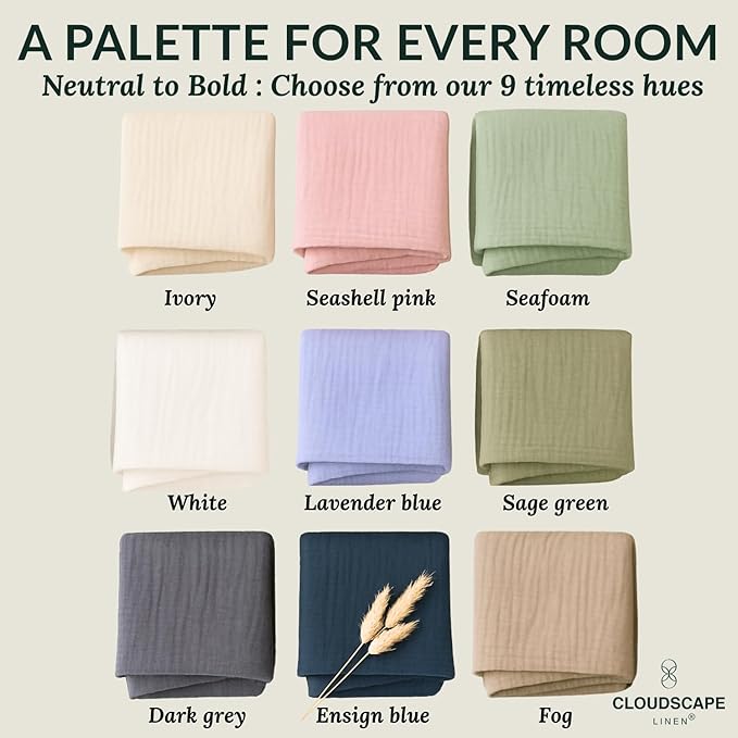 Cloud Scape Linen 8-Layer Muslin Blanket King Size for Adult - 100% Cotton, Breathable and Soft, Perfect Winter Cozy Blanket, Fits up to California King Bed, 92x108, Seashell Pink