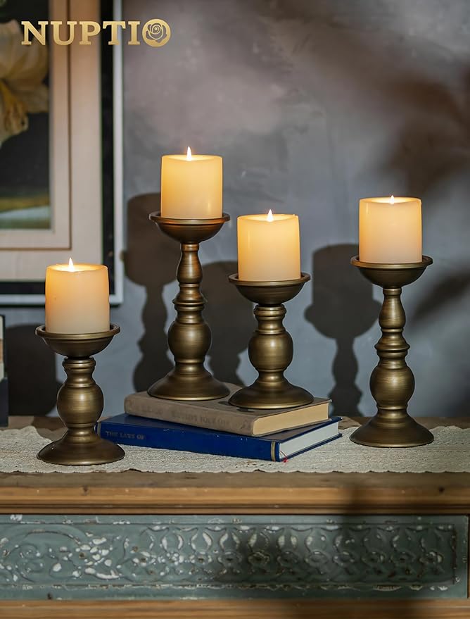 2 Pcs Bronze Iron Pillar Candle Holders, Most Ideal for 3" Pillar Candle, Gifts for Wedding, Party, Home, Spa, Reiki, Votive Candle (2 x S)