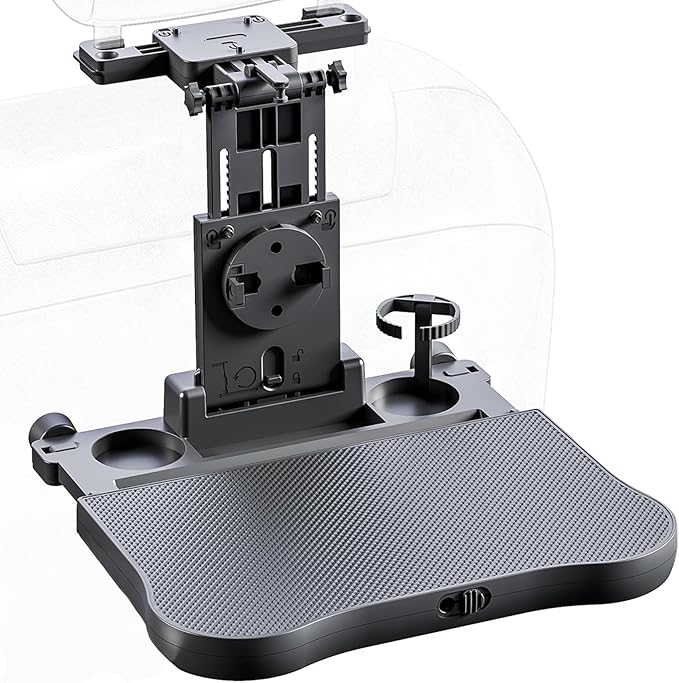 Car Seat Tray Table - Foldable Car Kids Passenger Roadtrip Eating Food Backseat Travel Trays Dinning Working Laptop Desk with Non-Slip Pad/Phone/Tablet Holder