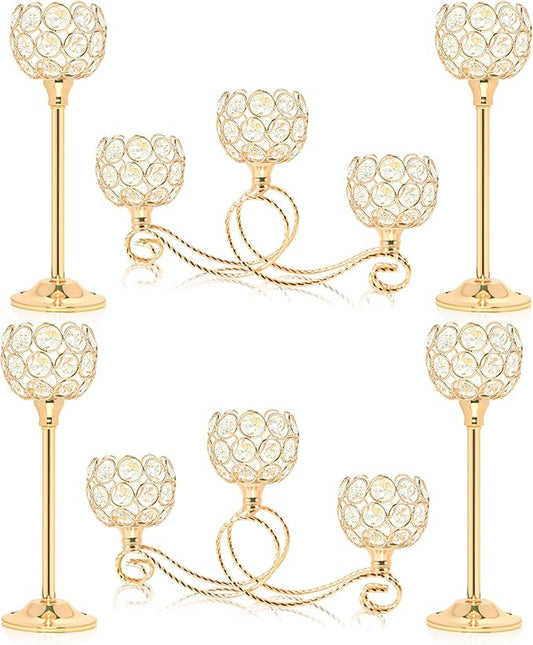 Gold Set of 6 Metal Crystal Tea Light Candle Holder, Elegant Wedding Table Centerpiece Candle Holder, Christmas Wishing Crystal Bowl Candle Holder Suitable for Wedding Party Living Room Decoration