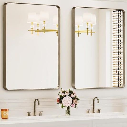 Bathroom Mirrors for Over Sink,2Pcs 24x36Inch Vanity Mirrors for Wall,Bronze Metal Frame Rectangle Mirrors for Bathroom, Farmhouse,Restroom,Hangs Horizontally or Vertically