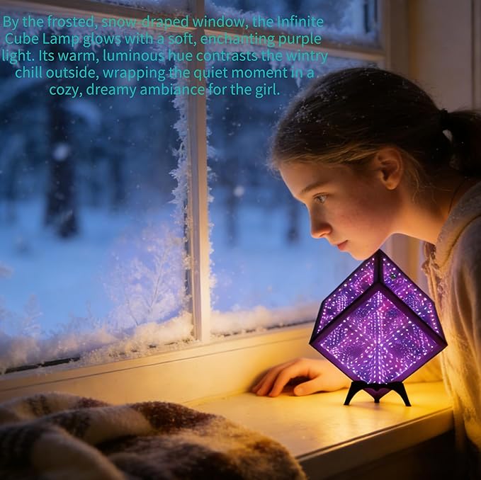 Infinity Hyper Cube LED Table Lamp - Infinity mirror light with 100+ Patterns, Music Sync, App Control, infinite cube night lights for Gaming,party,living room,bedroom, light display and more(7Inches)