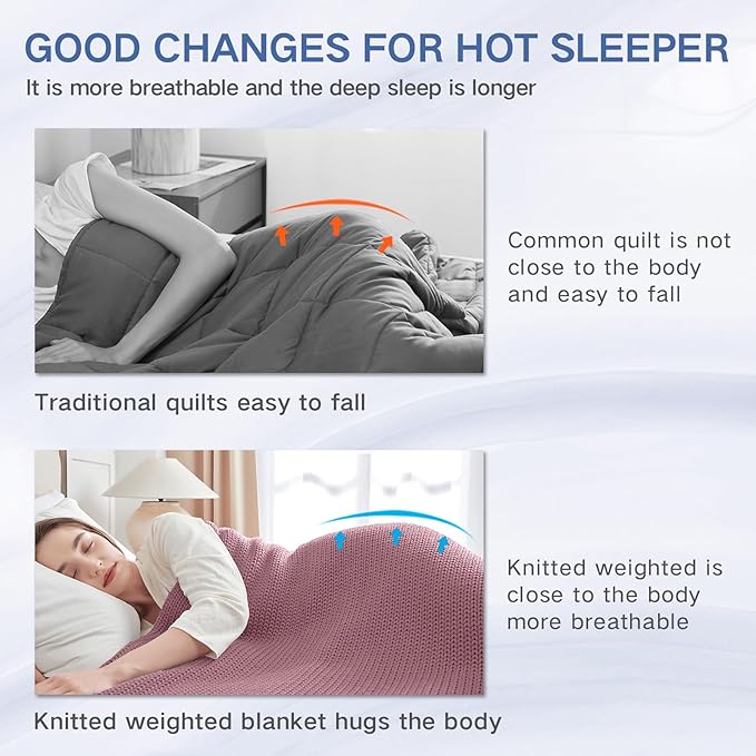 Guohaoi Knitted Weighted Blanket for Adults (Muted Pink 48"x72" 15lbs) No Beads Cooling Throw Blanket for Hot Sleepers, Home Decor Breathable Chunky Knit Heavy Blanket Use on Full Size Bed