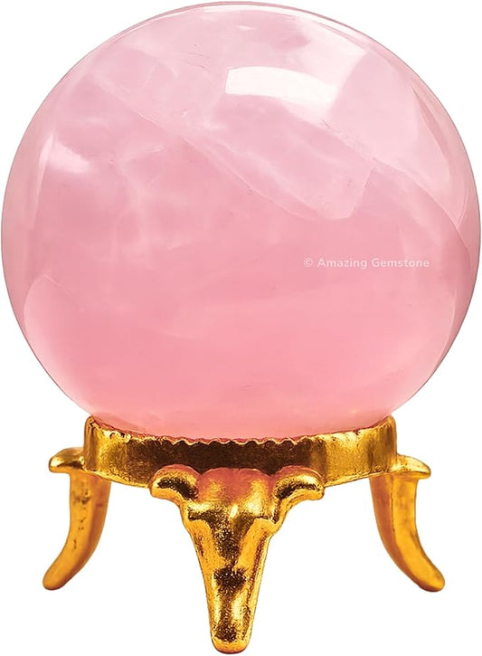 Amazing Gemstone Rose Quartz Crystal Ball with Stand - 1.5 Inches Crystal Sphere Meditation Balls for Witchcraft and Decorative Balls