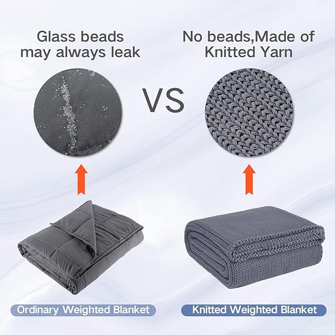 Guohaoi Knitted Weighted Blanket for Adults (Light Grey 48"x72" 20lbs) No Beads Cooling Throw Blanket for Hot Sleepers, Home Decor Breathable Chunky Knit Heavy Blanket Use on Full Size Bed