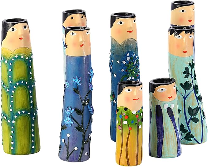Spring Bud Vases, Bohemian Family Face Vase Boho Cute Home Decor, Character Vase Flower Plant Holder Bathroom Shelf Decor for House Decor Living Room Wedding Centerpieces (H)