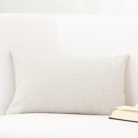 DOMVITUS Boucle Pillow Covers 12x20 Luxury Throw Pillow Covers Decorative Pillows for Bed Sofa Pillows for Living Room Accent Couch Pillows Soft Cushion Case, 1PC, Ivory