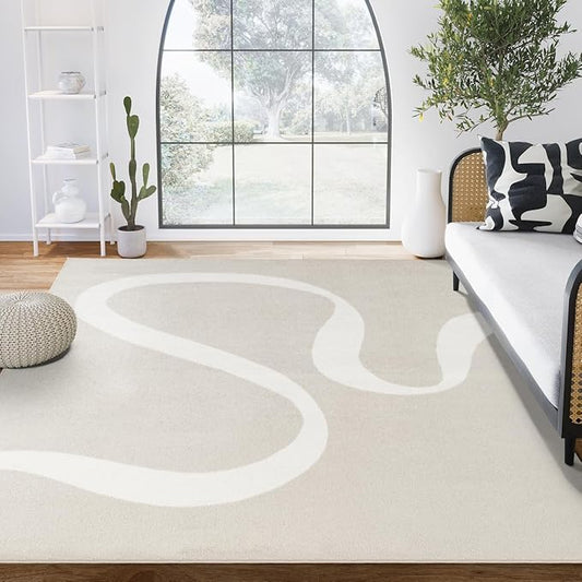 Abani Deco Collection Area Rug - Beige Modern Abstract Ribbon Design - 6' x 9' - for Living Room, Bedroom & Office