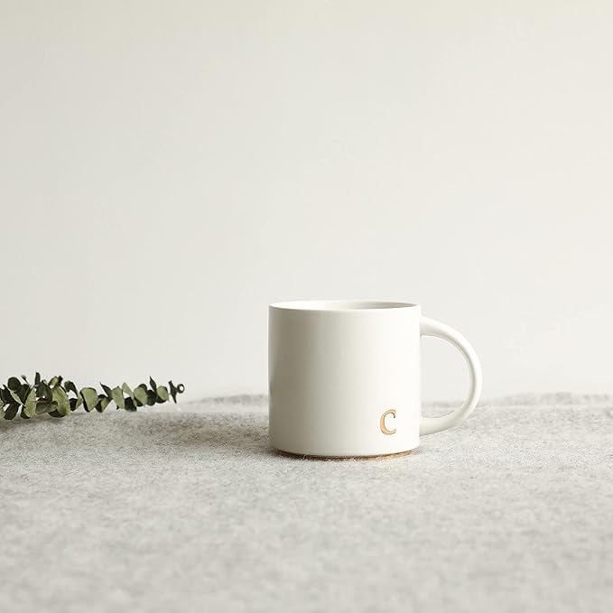 COLLECTIVE HOME - Monogram Ceramic Mugs, 15 oz Golden Initial Coffee Cups, Elegant Alphabet Tea Mugs, Elegant Personalized Mug with Gift Box, Luxurious Cups for Office and Home (c)