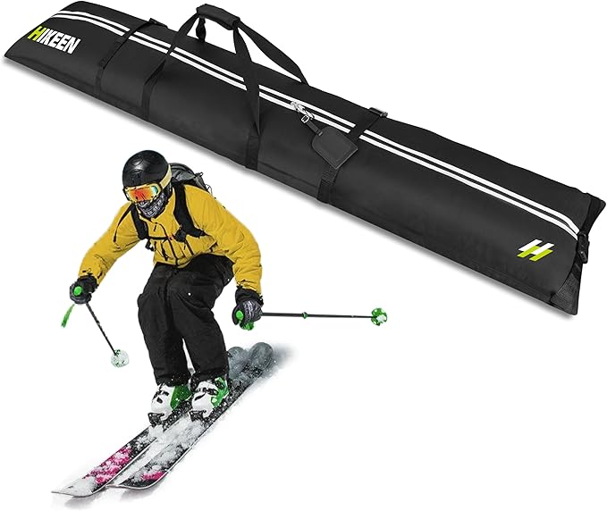 Hikeen Ski Bag for Air Travel,Full Padded Ski Bag Protection, Waterproof Reinforced Ski Travel Bag Fits for Skis Up to 215 CM, Perfect for Skiing, Storage and Transport
