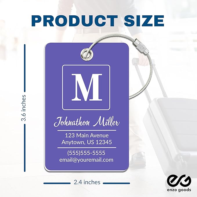 Personalized Luggage Tag | 2 Pack | Custom Luggage Tags for Suitcases | Kids Backpack Tag | 10 Color Options & Choose Font, Font Color