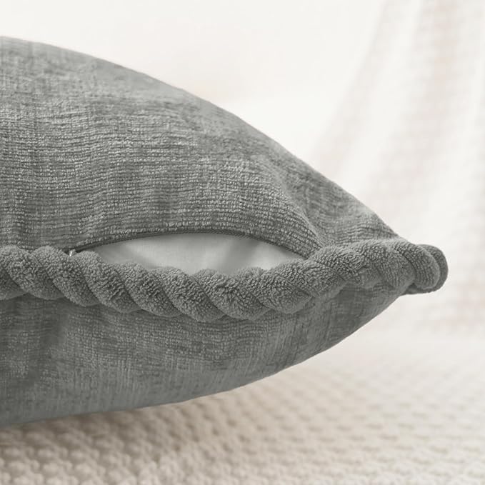 CaliTime Decorative Couch Throw Pillow Covers 18 X 18 Inches Pack of 2 Cozy Chenille Piping Edge Cushion Cases for Sofa Bed Living Room Home Medium Grey