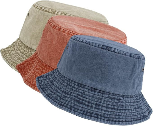 Washed Cotton Bucket Hats Packable Summer Outdoor Cap Travel Beach Sun Hat Plain Colors for Men Women