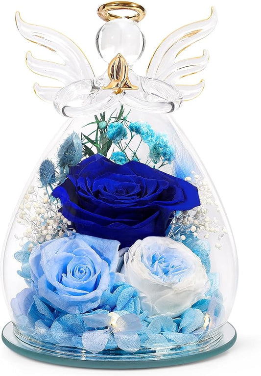 FIACO Gifts for Women Birthday Preserved Rose Forever Flower in Glass Angel Figurines Fresh Flowers for Delivery Prime for Mom Real Roses for Grandma Sister Wife Her from Daughter